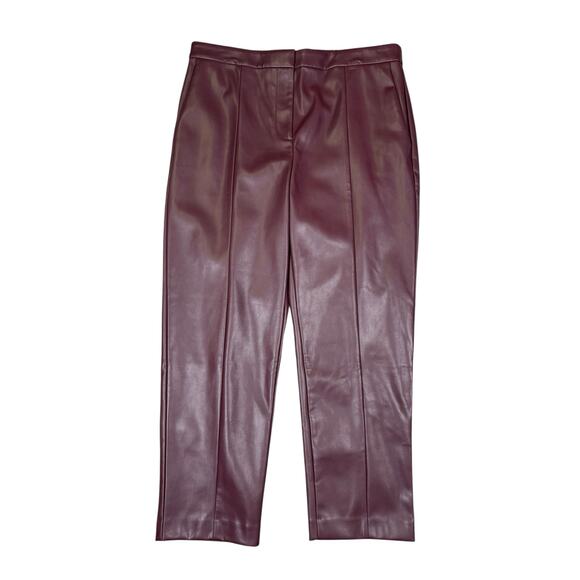 NWT Ann Taylor High Rise Eva Curvy Faux Leather Ankle Pants Women's 14 Burgundy - Picture 2 of 8